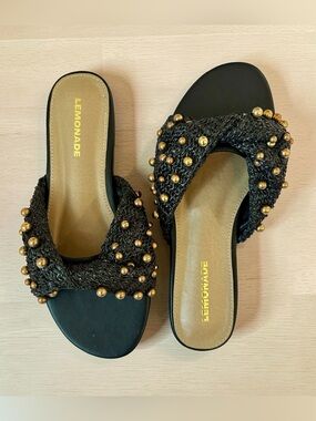 Lemonade Black Slide Mules with Gold Studs Size 7.5